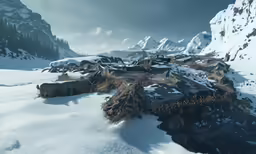 some snow and ice covered mountains and trees