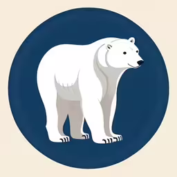 a polar bear on a circle with blue background,a polar bear standing in a circular on a blue background,a polar bear in front of a blue circle,a polar bear stands tall with its front paws on,a polar bear in a blue circle with an beige center