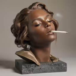 a woman in a smoking pose on a small block