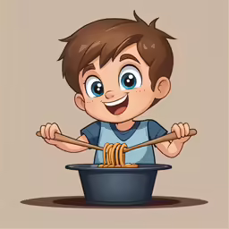 a little boy holding a big blue bowl