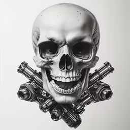a skull with four guns attached to its neck