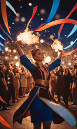 a person standing with some fireworks and some lights
