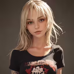 the beautiful blonde woman has a tattoo on her arm