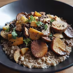 a plate of cooked vegetables with brown rice