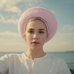 the girl is wearing a pink hair band