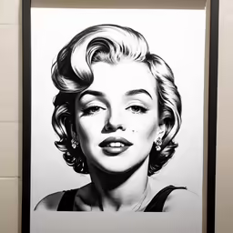 a marilyn monroe drawing hanging on a wall