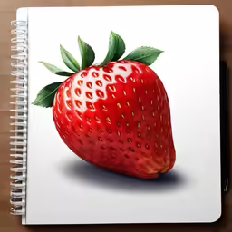 a drawing of a strawberry on a note book