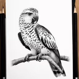 the bird on a perch with pencils next to it