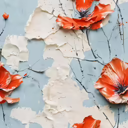 orange flowers with white petals on an aqua background