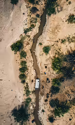 an aerial shot of a dirt and water area