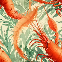 the pattern of orange and green leaves on a white background