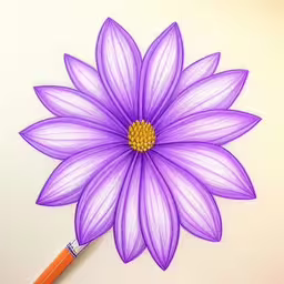 a purple daisy has been drawn on white paper