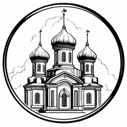 a church with a clock tower and domes