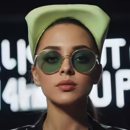 model in round sunglasses on the catwalk at fashion week