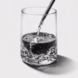 an ice cube with a straw in it next to a glass