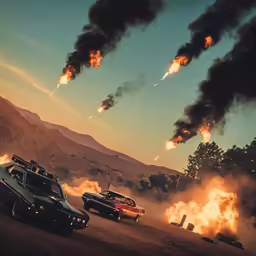 two cars sitting next to each other on a hill