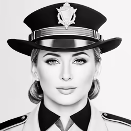 a woman wearing a police hat and necktie