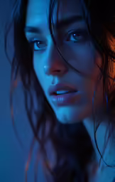 woman with blue makeup poses for a photograph