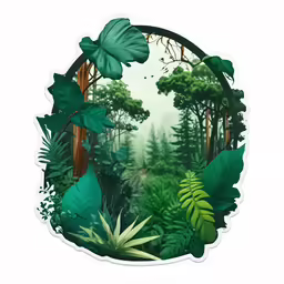 a green forest with trees and plants, with a white background