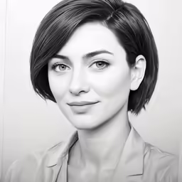 black and white photo of a woman with a short, wavy bob