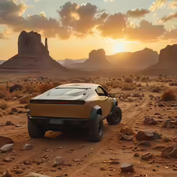 a car that is parked in the dirt