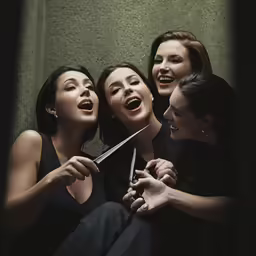 a group of three women looking at the mirror