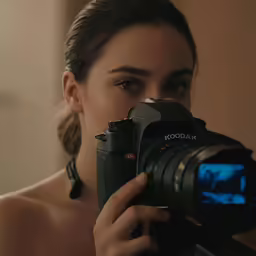 a close - up shot of a girl taking her picture with a camera