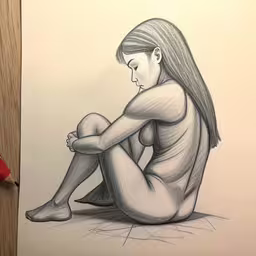 drawing of a woman sitting with her legs crossed,a drawing of a girl sitting on the floor with her legs crossed