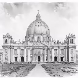 an ink drawing of the dome of a building