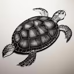 the hand drawn turtle is on display