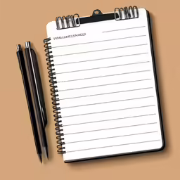 blank lined notepad next to pen on brown paper