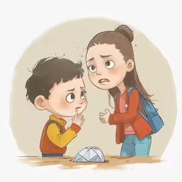 two children play together in front of an origami