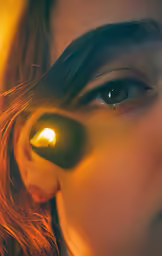 a woman with a yellow light in her ears
