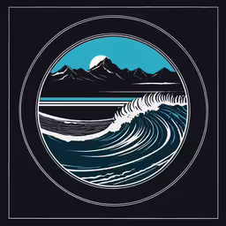 a painting that is made up of blue and black colors,a black and white photo of a wave