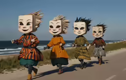 a group of people in costume walking down the street