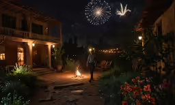 two men standing on top of a dirt field