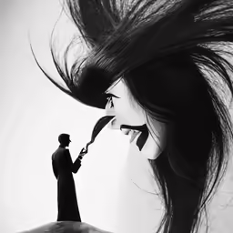 there is a man next to a woman holding hair