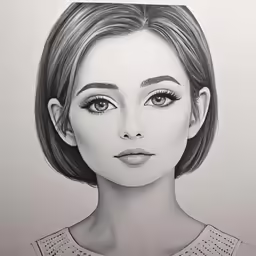 a pencil drawing of a woman with short hair
