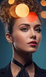 a girl with colored lights on her head