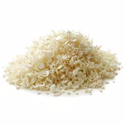 white sprinkled food that includes long grain flakes