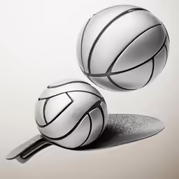 two silver basketballs are flying through the air