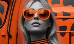 a mannequin is wearing sunglasses with orange frames
