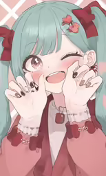 an anime character, wearing pink and green hair