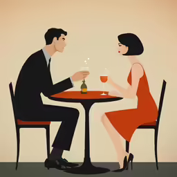 man and woman sitting in chairs at a table drinking