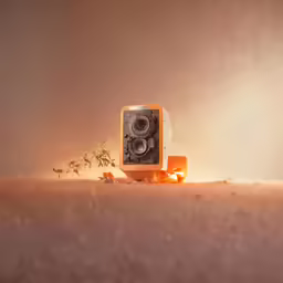 an electronic device with a brown background