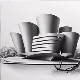 a drawing of an architectural structure with many hats and curves on top of each other