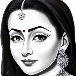 a beautiful woman with a black and white drawing