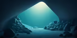 a large cave in the water with rocks and pebbles