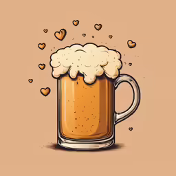 a mug with white foam and heart - shaped bubbles