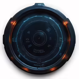 the futuristic clock is glowing orange